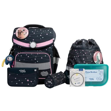 SCHOOL-MOOD Timeless Pro Schulranzenset 7-teilig 23,5L Stauraum, ergonomisches Easy Fit System für 1 m bis 1,50 m Körpergröße, standfest, wasserdichter Stoff mit Reflektoren (Finn Panther) im Sale